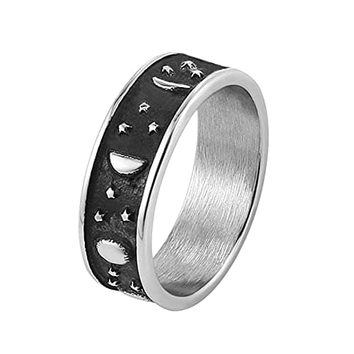 HZMAN Stainless Steel Moon Star Sun Statement Ring for Women Men