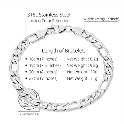 Figaro Bracelet for Men and Women, Stainless Steel Chain link Bracelet with Gold Plating