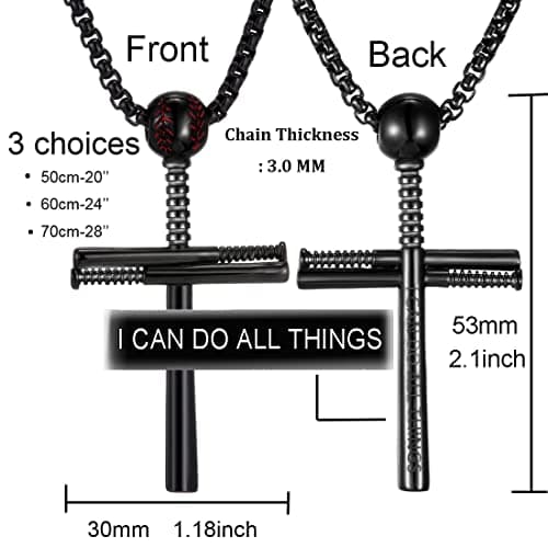 Men's Stainless Steel Baseball Cross Necklace - SKQIR Gift for Boys