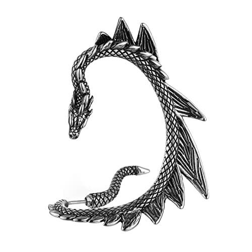 Stainless Steel Dragon Ear Cuff Earrings for Women and Men