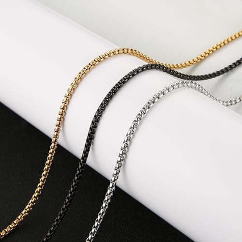 HZMAN Men's 3-Piece Stainless Steel Rolo Chain Necklace Set