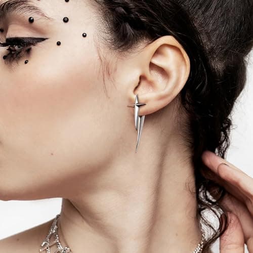 HZMAN Cross Star Stainless Steel Ear Spike Stud Jewelry for Men and Women