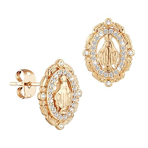 14K Gold Plated Virgin Mary Stud Earrings for Women Girls