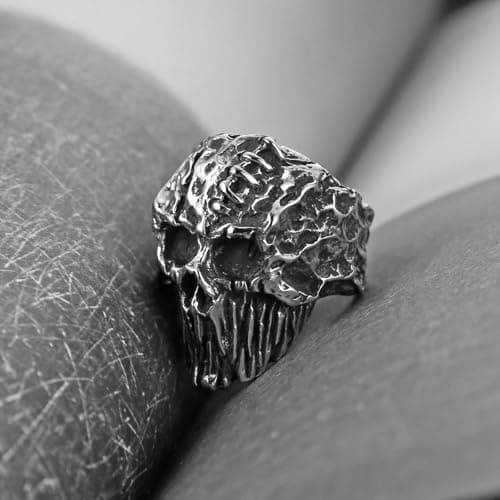 HZMAN Men's Stainless Steel Retro Skull Head Ring for Halloween Party Jewelry Gift