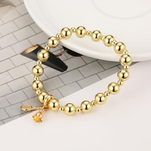 HZMAN Adjustable 14K Gold Plated Beaded Bracelet for Women Cute Gift Jewelry