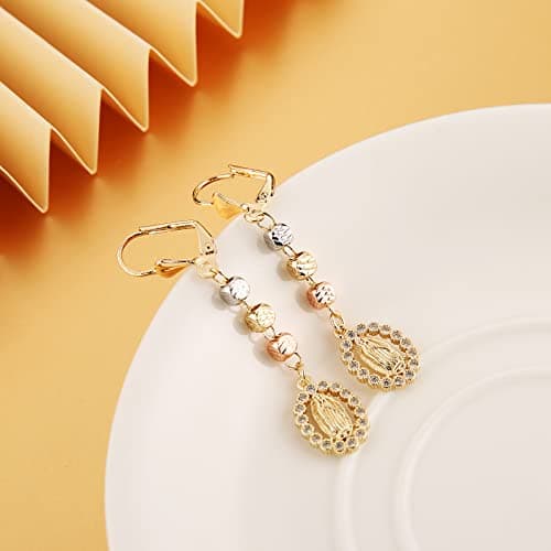 14K Gold Plated Virgin Mary Dangle Earrings for Women Girls