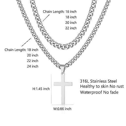 Men's Stainless Steel Layered Cross Necklace 16-24 inch Christian Pendant Gifts