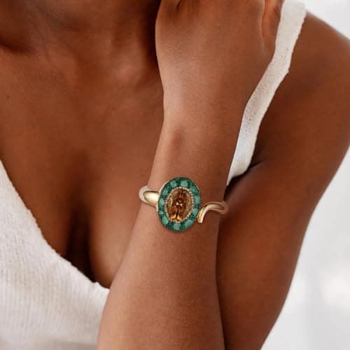 HZMAN 18K Gold Plated Crystal Cuff Bracelet for Women