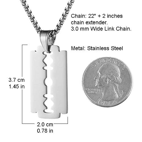 Stainless Steel Razor Blade Dog Tag Pendant Hip Hop Necklace