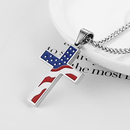 American Flag Cross Pendant Necklace