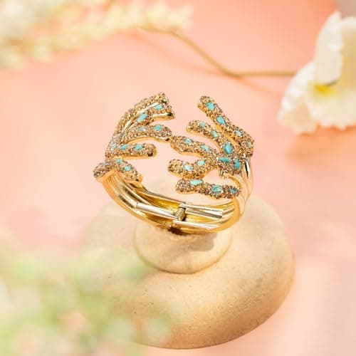 HZMAN Coral Reef Gold Plated Chunky Cuff Bracelet for Women