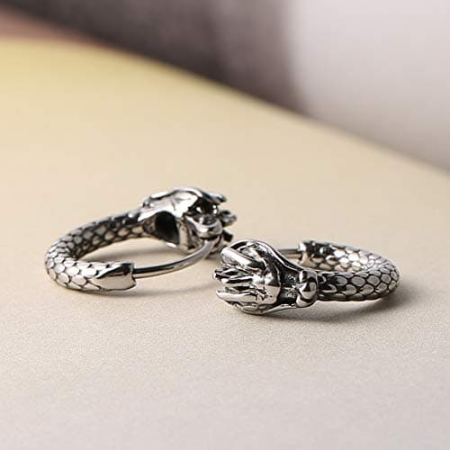 HZMAN Punk Rock Silver Dragon Stud Earrings - Men Women 2pcs