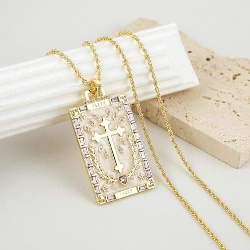 HZMAN Dainty 18K Gold Plated Square Enamel Cross Necklace Jewelry Gift