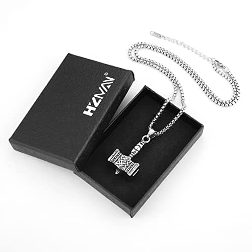 HZMAN Stainless Steel Thor Hammer Pendant Necklace 22+2 Inch Chain