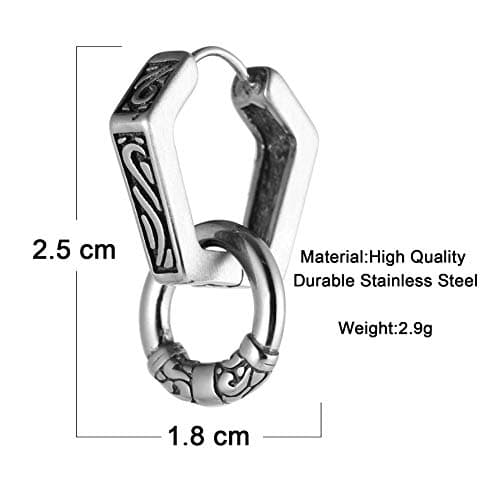 Stainless Steel Hoop Earrings for Men with Ring Studs & Drop Gothic Biker Design