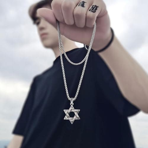 Men's Stainless Steel Star of David Pendant Necklace