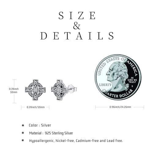 Kootwo Hypoallergenic 925 Sterling Silver Celtic Knot Stud Earrings for Men and Women