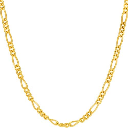 3.5mm Figaro Chain Necklace for Men and Women - 24k Real Gold Plated