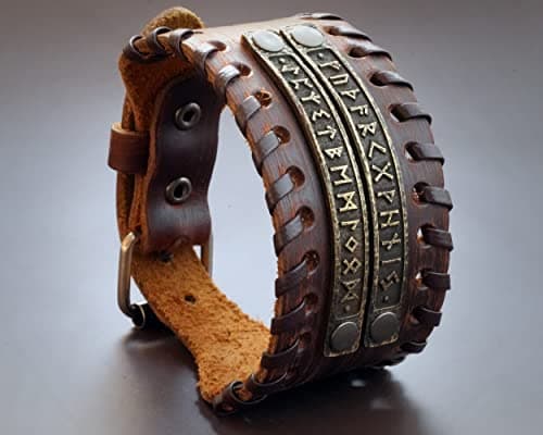 Baldur Jewelry Genuine Leather Viking Rune Bracelet, Adjustable for Men & Women
