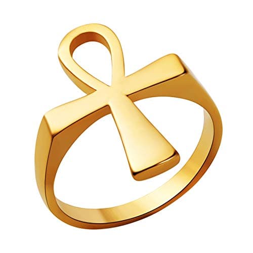 HZMAN Polished Stainless Steel Egyptian Ankh Cross Ring for Men & Women with Gift Bag