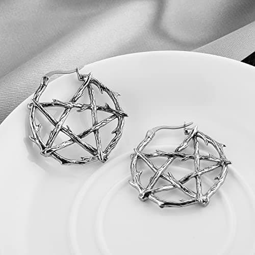 Stainless Steel Pentagram Hoop Earrings for Men and Women