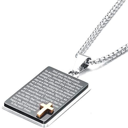 Jude Jewelers Stainless Steel Christian Cross Serenity Prayer Pendant Necklace