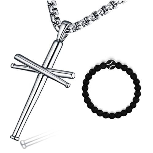 Baseball Cross Pendant Necklace for Teen Boys and Men