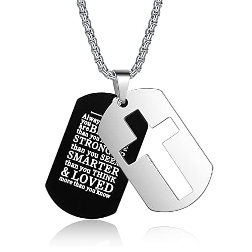 ZRAY Men's Stainless Steel Chain Dog Tag Necklace with Bible Verse Cross Pendant