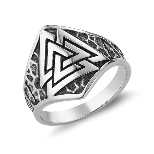 HZMAN Norse Viking Ring for Men Stainless Steel Retro Valknut Compass Jewelry Gift