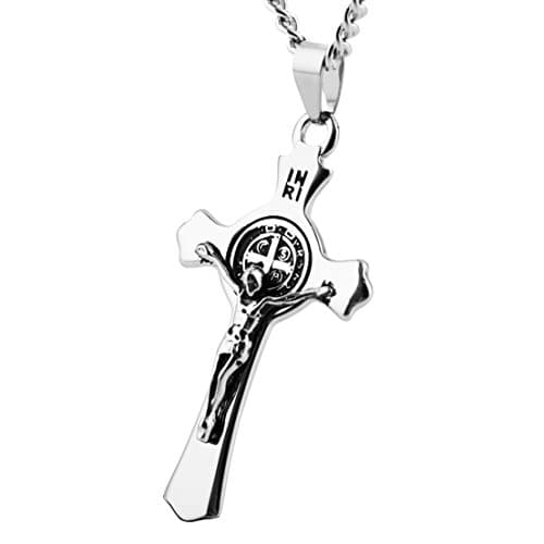 HZMAN Saint St. Benedict Crucifix Cross Necklace