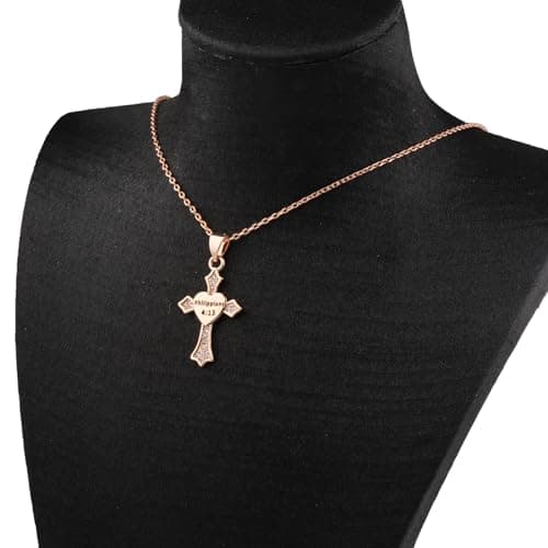 Christian Gifts: Philippians 4:13 Cross Charm Necklace Bible Verse Jewelry
