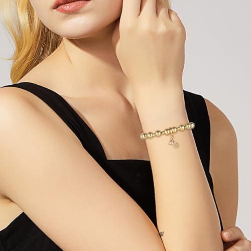 HZMAN Adjustable 14K Gold Plated Beaded Bracelet for Women Cute Gift Jewelry