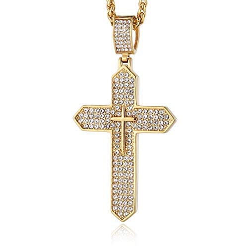 Iced Out Cross Pendant: 18k Gold Plated Stainless Steel Hip-Hop Necklace