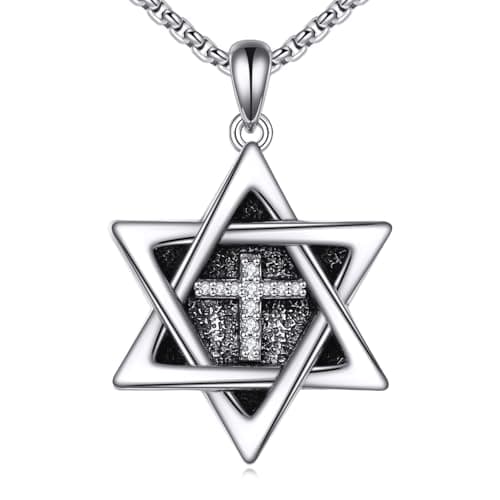Sterling Silver Star of David Pentagram Necklace for Men and Women