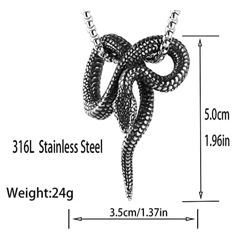 Vintage Gothic Stainless Steel Snake Pendant Necklace for Men