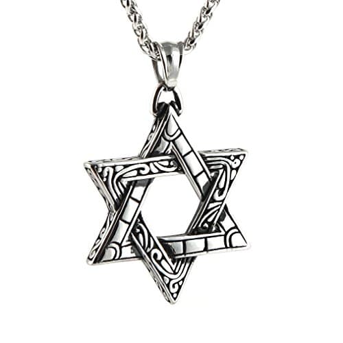 HZMAN Star of David Pendant Necklace Silver Stainless Steel Israel Necklace