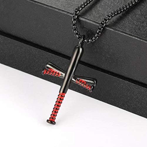 Rehoboth Baseball Bat Cross Necklace for Men and Women with 24 Stainless Steel Chain in Black, Gold, and Silver