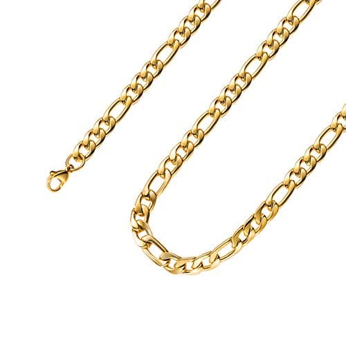 18k Gold Plated Figaro Link Chain - Stainless Steel Necklace for Men and Women