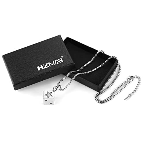 HZMAN Men's Dice Stainless Steel Gothic Pendant, Lucky Jewelry (Silver)