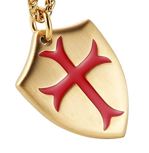 HZMAN Templar Cross Pendant Necklace with Shield 22+2 inch Chain