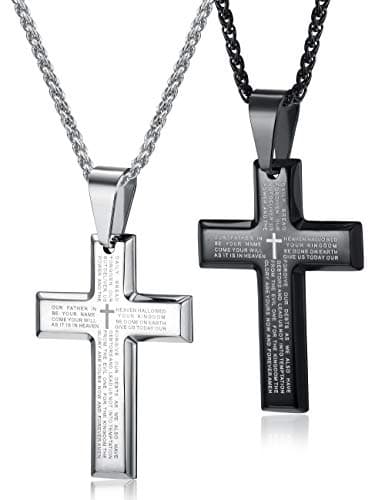 LOYALLOOK 2pcs Men's Stainless Steel Silver Tone Cross Pendant Necklace 24"