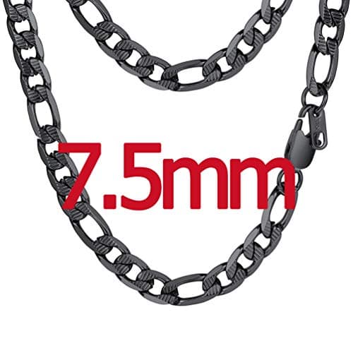 PROSTEEL Black 18K Gold Plated 316L Stainless Steel Figaro Chain Necklace, 14-30inch