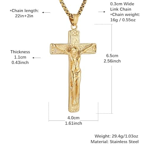 HZMAN Gold Stainless Steel Crucifix Necklace for Men Jewelry Gift