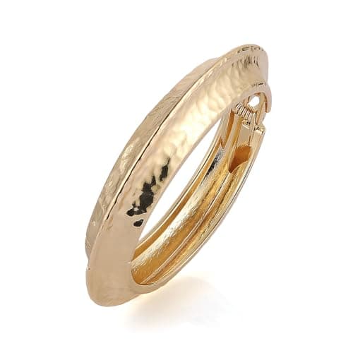 HZMAN Thick Wide Hammered Open Hinge Bracelet for Women