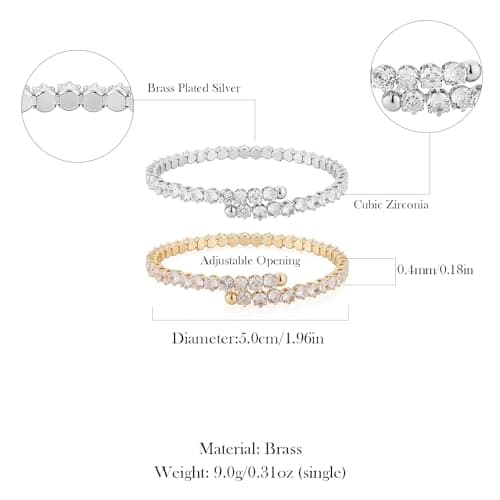 HZMAN 14K White Gold Plated Dainty 5mm Cubic Zirconia Tennis Bracelet for Women
