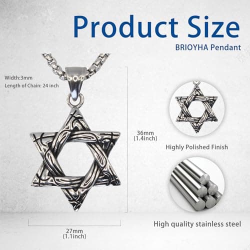 BRIOYHA Stainless Steel Star of David Pendant for Men Hexagram Necklace