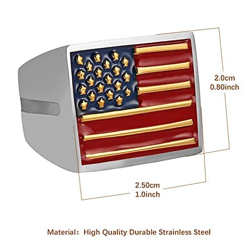 American Flag Stainless Steel Ring for Men with Gift Box Size 8-13