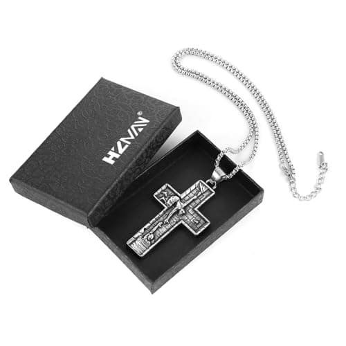 HZMAN Men's Retro Stainless Steel Saviour Jesus Cross Pendant Jewelry Gift