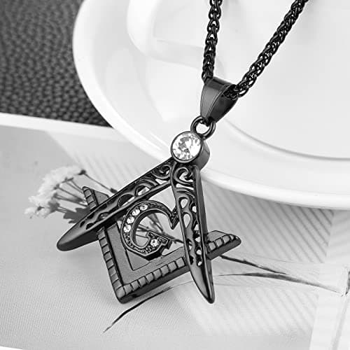 HZMAN Mens Freemason Symbol Cubic Zirconia Pendant Necklace 22+2 inch Chain