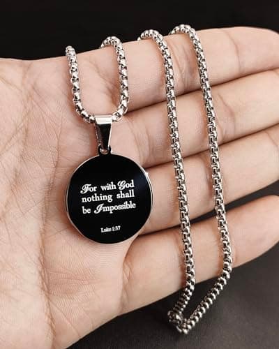 Stainless Steel Sports Pendant Necklace with Bible Verse - Luke 1:37